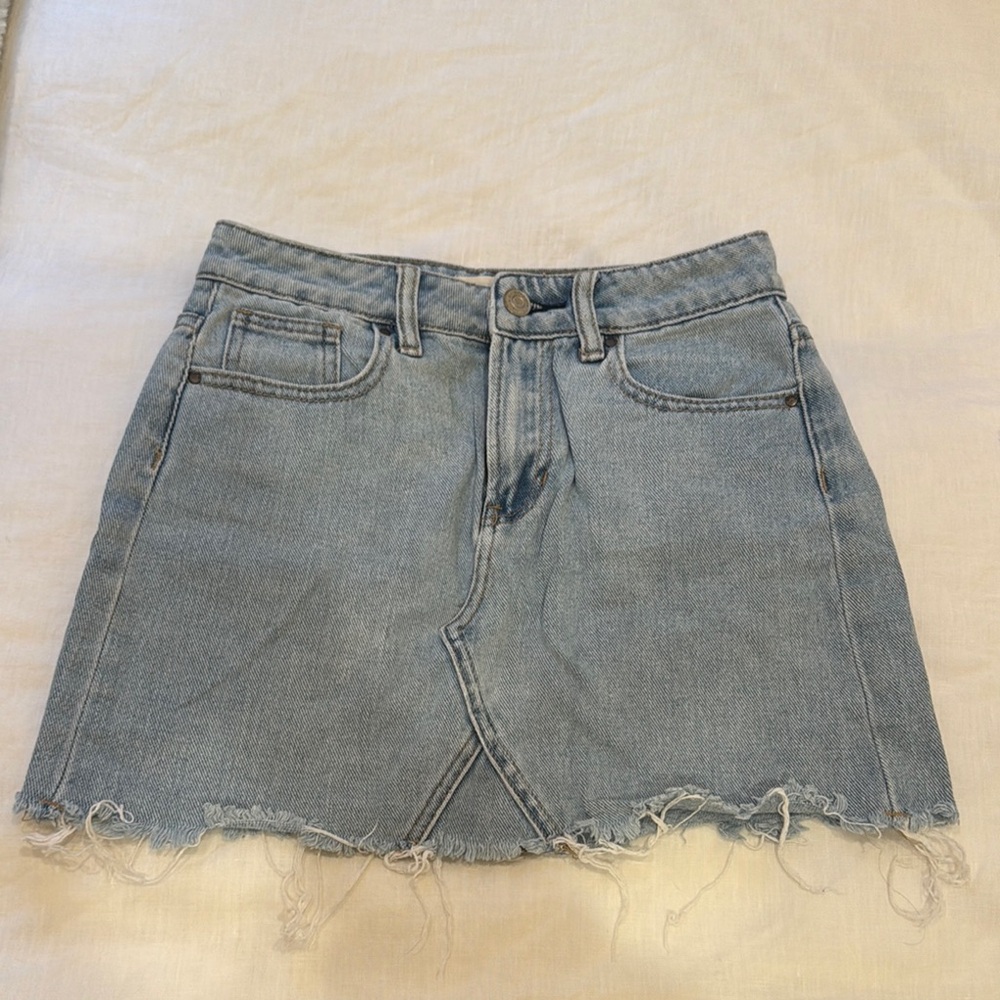 Denim Frayed Hem Skirt